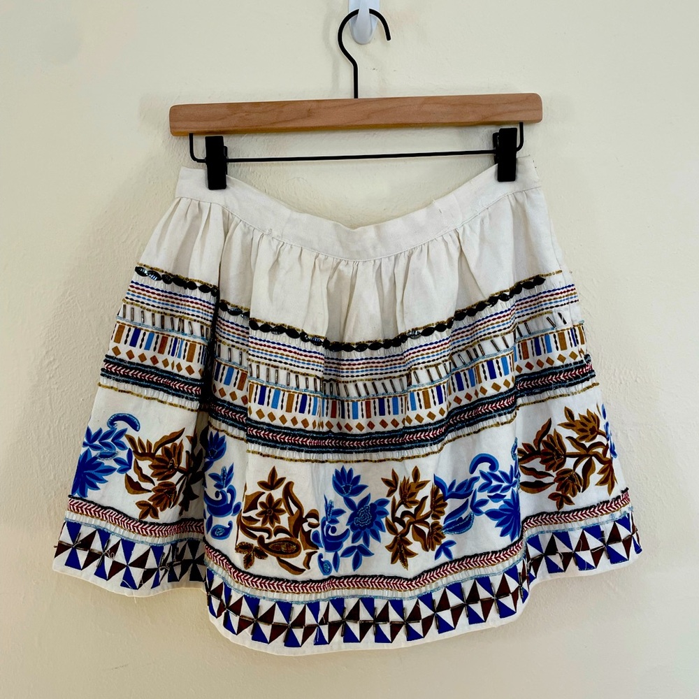 🌵Zara Embroidered Skater Skirt with Blue and Brown Accents